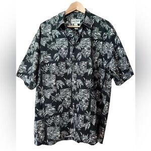 Vintage Cooke Street Hawaiian Shirt Black Leaf Beach Aloha 100% Cotton